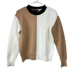 NWT Ann Taylor Size XXS Colorblock Thick Chunky Sweater White Tan Black